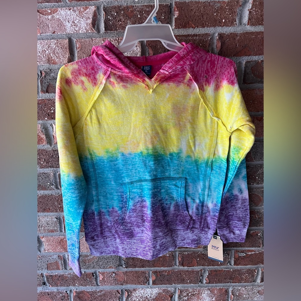 NWT Multicolor Tie-Dye Women's hooded sweatshirt with raw edge trim Size X-Large
